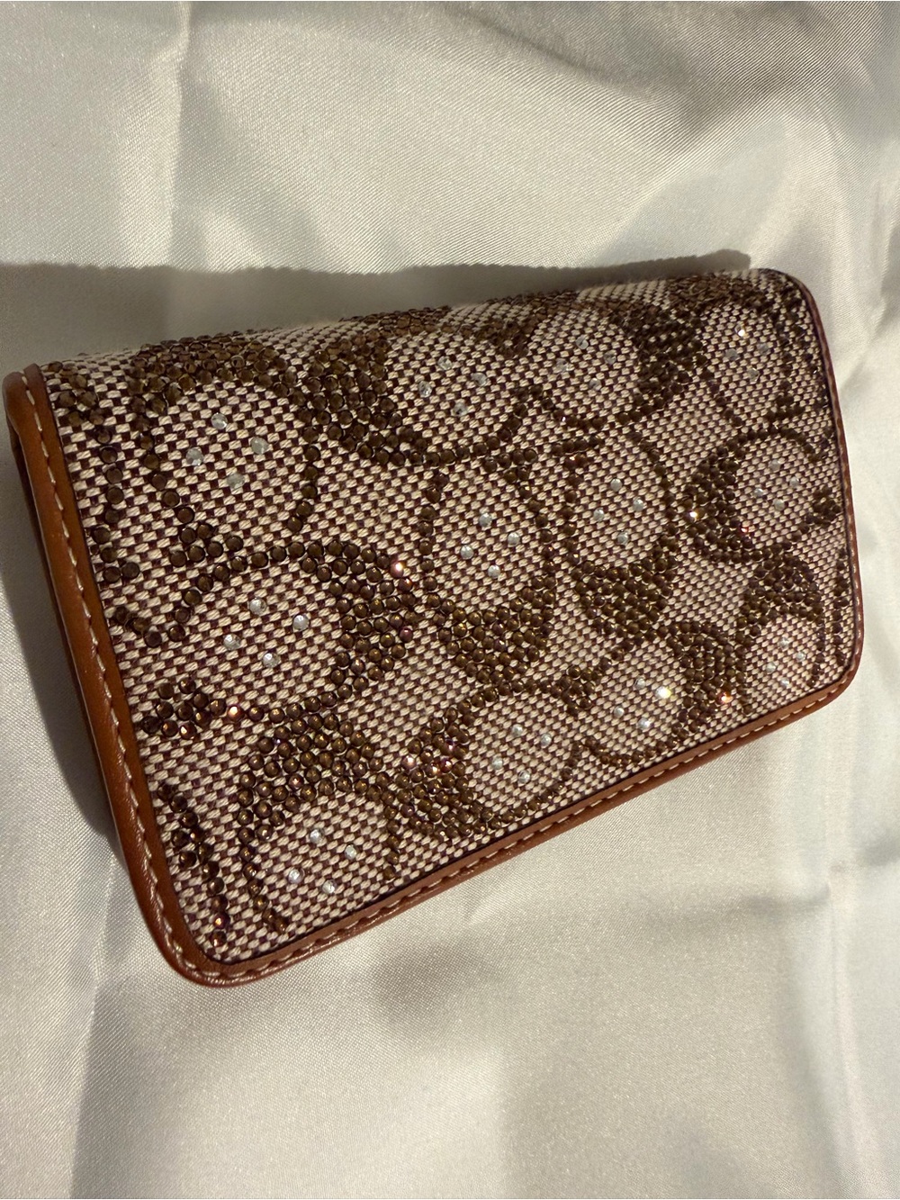 COACH Essential Slim Card Case In Crystal Signature Jacquard - Amber Brown